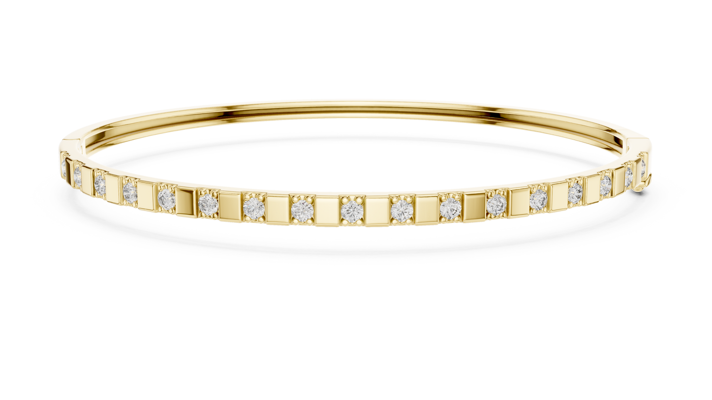 0.51CTW Yellow Gold Diamond Bar Bangle Bracelet | Stackable Diamond Station Luxury