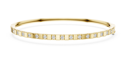 0.51CTW Yellow Gold Diamond Bar Bangle Bracelet | Stackable Diamond Station Luxury