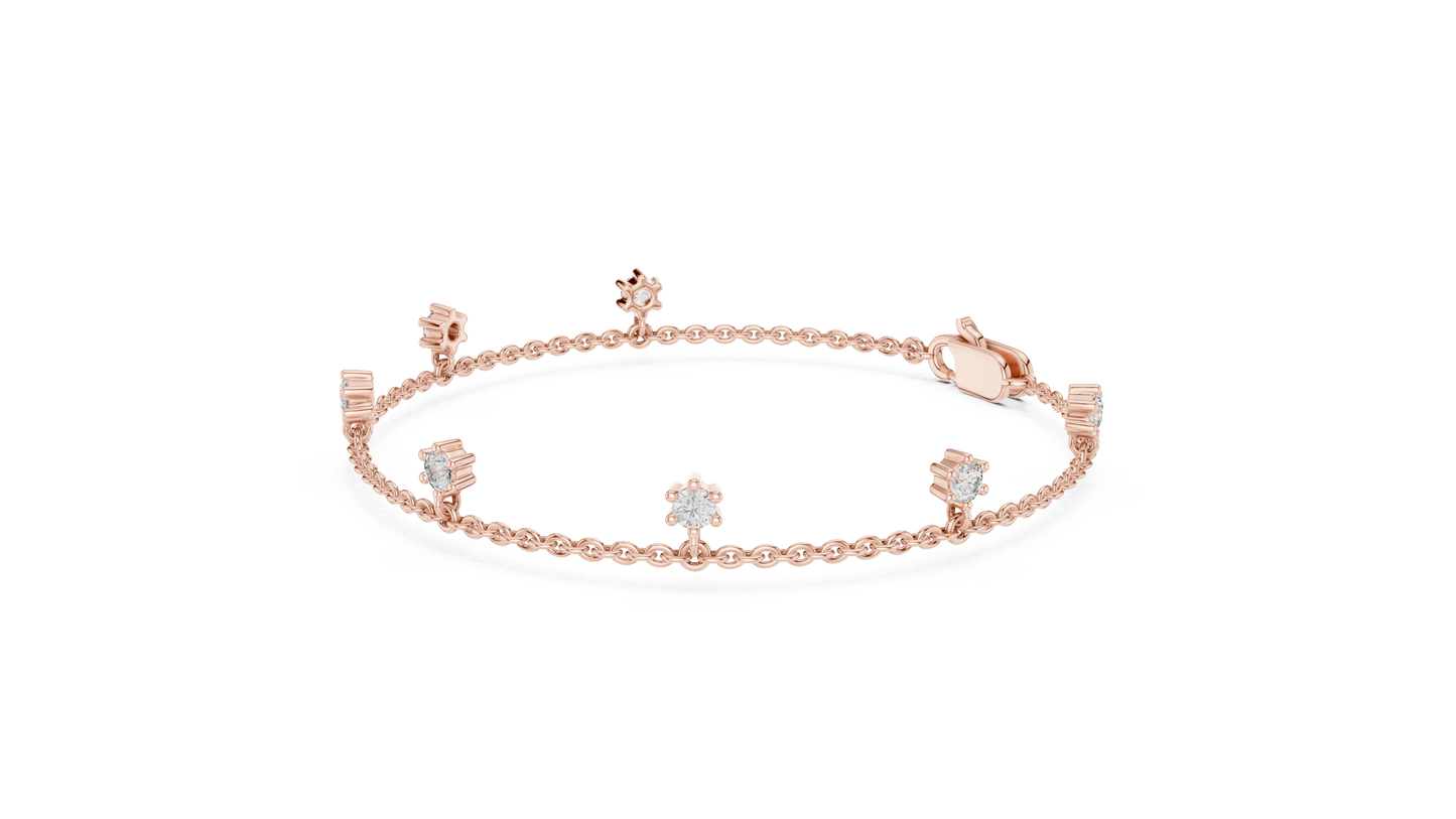 0.77ctw Round Diamond Dangle Charm Bracelet in Yellow Gold