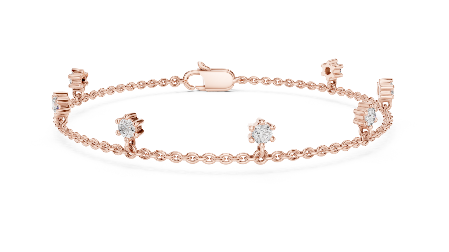 0.77ctw Round Diamond Dangle Charm Bracelet in Yellow Gold