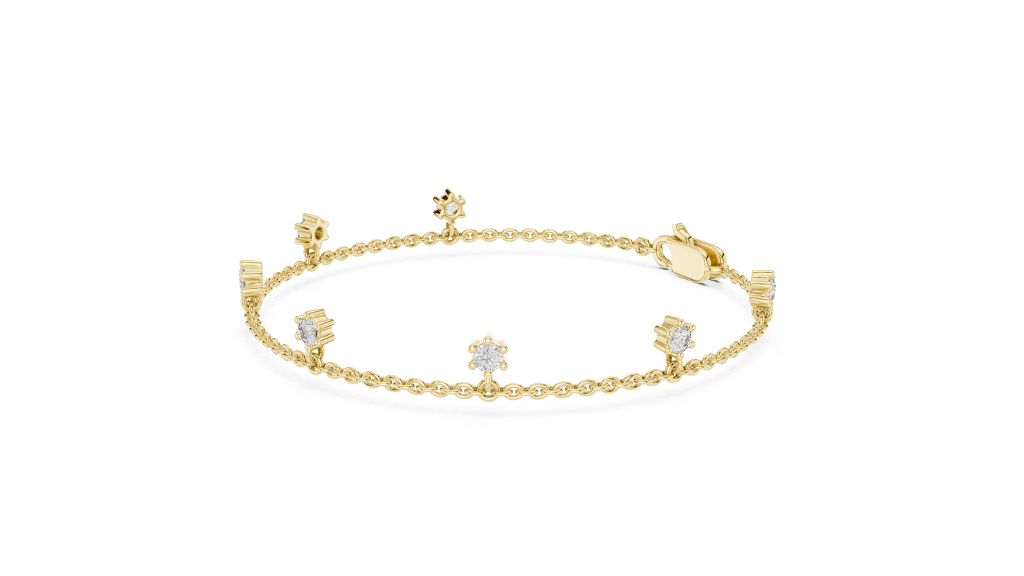 0.77ctw Round Diamond Dangle Charm Bracelet in Yellow Gold
