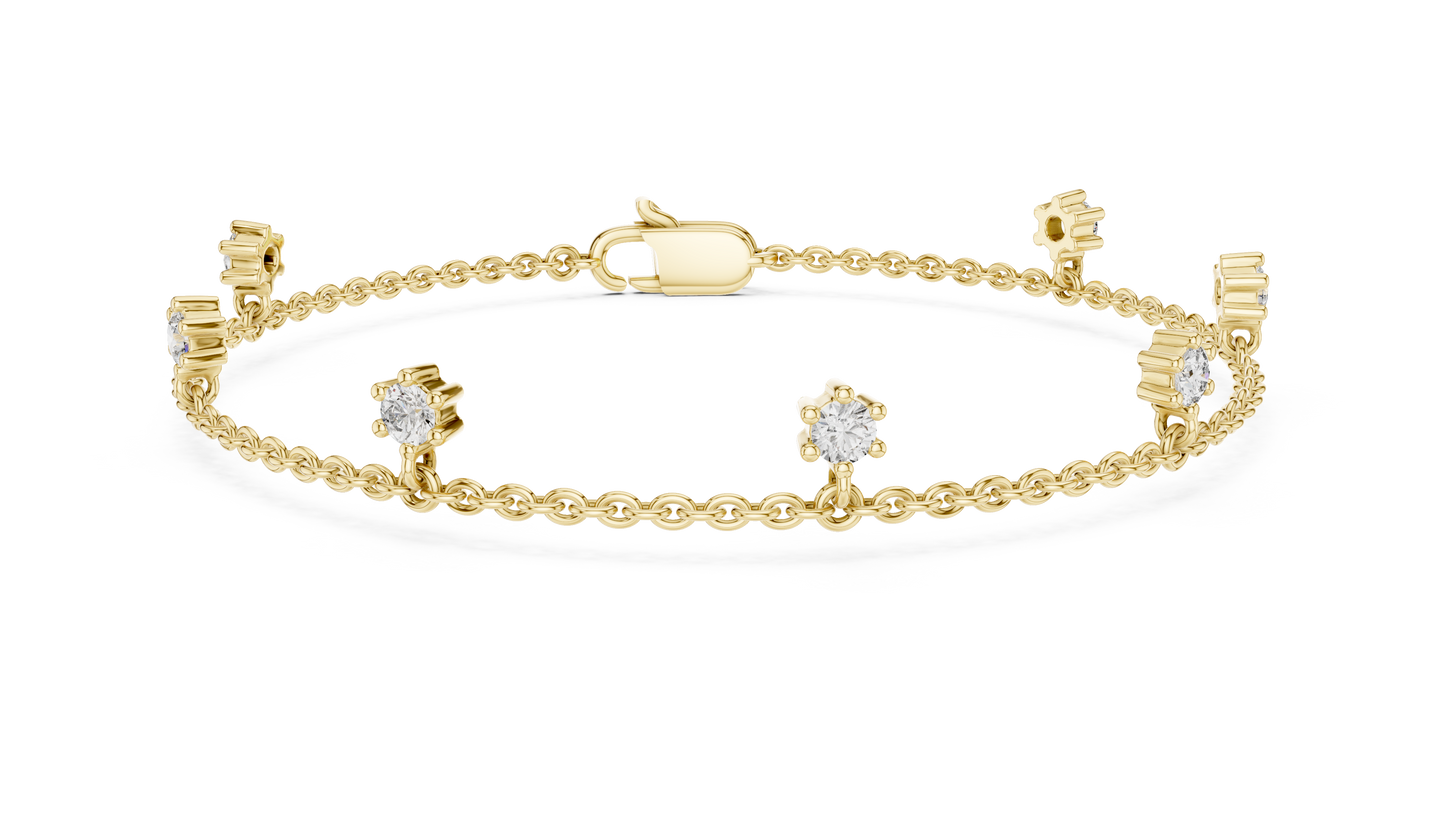 0.77ctw Round Diamond Dangle Charm Bracelet in Yellow Gold