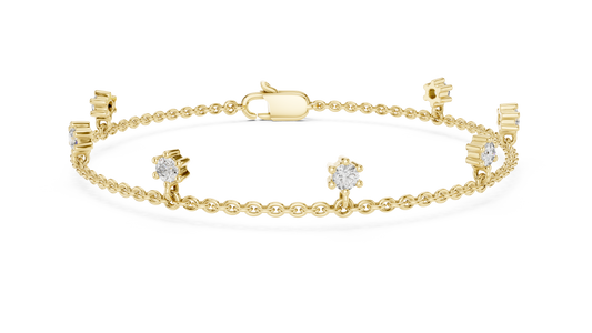 0.77ctw Round Diamond Dangle Charm Bracelet in Yellow Gold