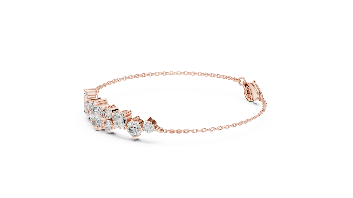 3.03CTW Round Diamond Asymmetric Cluster Bracelet in Solid Gold