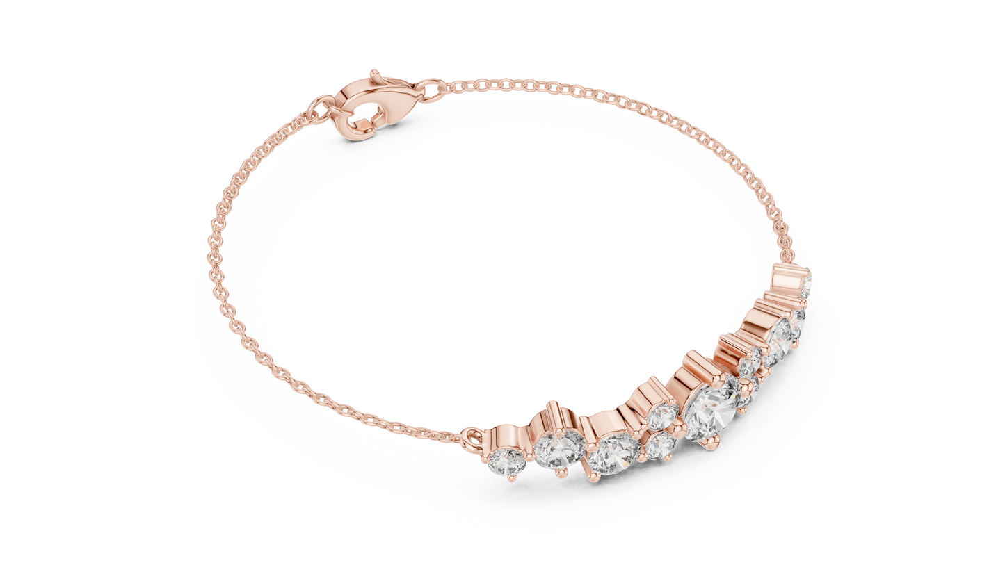 3.03CTW Round Diamond Asymmetric Cluster Bracelet in Solid Gold