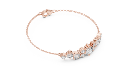 3.03CTW Round Diamond Asymmetric Cluster Bracelet in Solid Gold