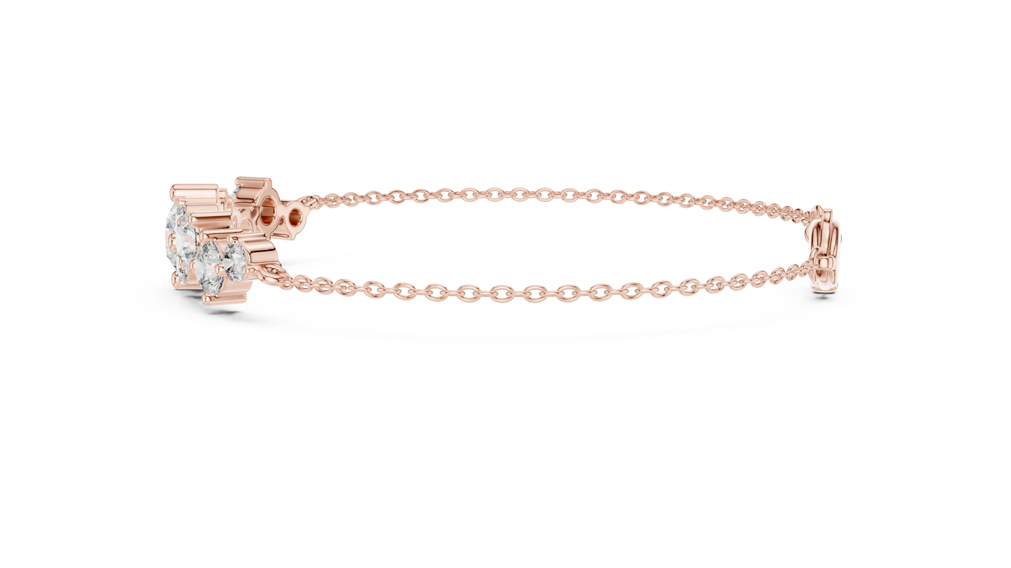 3.03CTW Round Diamond Asymmetric Cluster Bracelet in Solid Gold