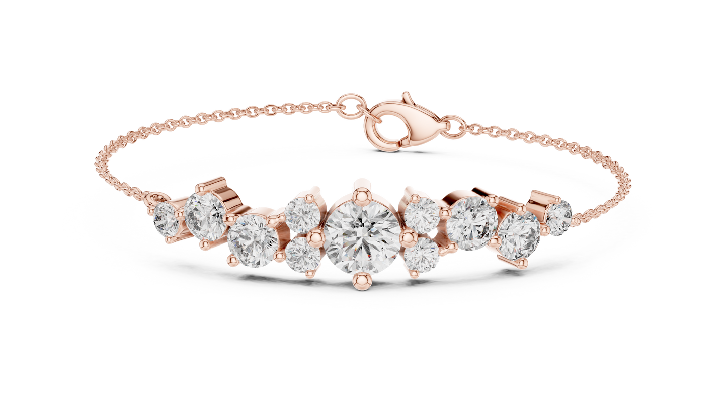 3.03CTW Round Diamond Asymmetric Cluster Bracelet in Solid Gold