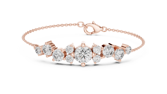 3.03CTW Round Diamond Asymmetric Cluster Bracelet in Solid Gold