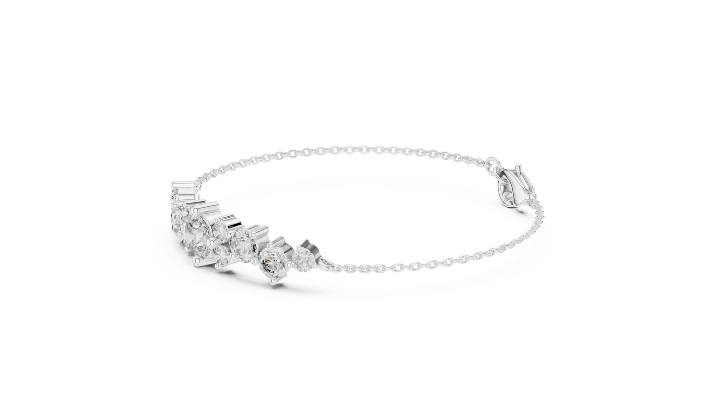 3.03CTW Round Diamond Asymmetric Cluster Bracelet in Solid Gold