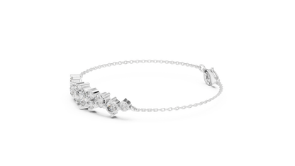 3.03CTW Round Diamond Asymmetric Cluster Bracelet in Solid Gold
