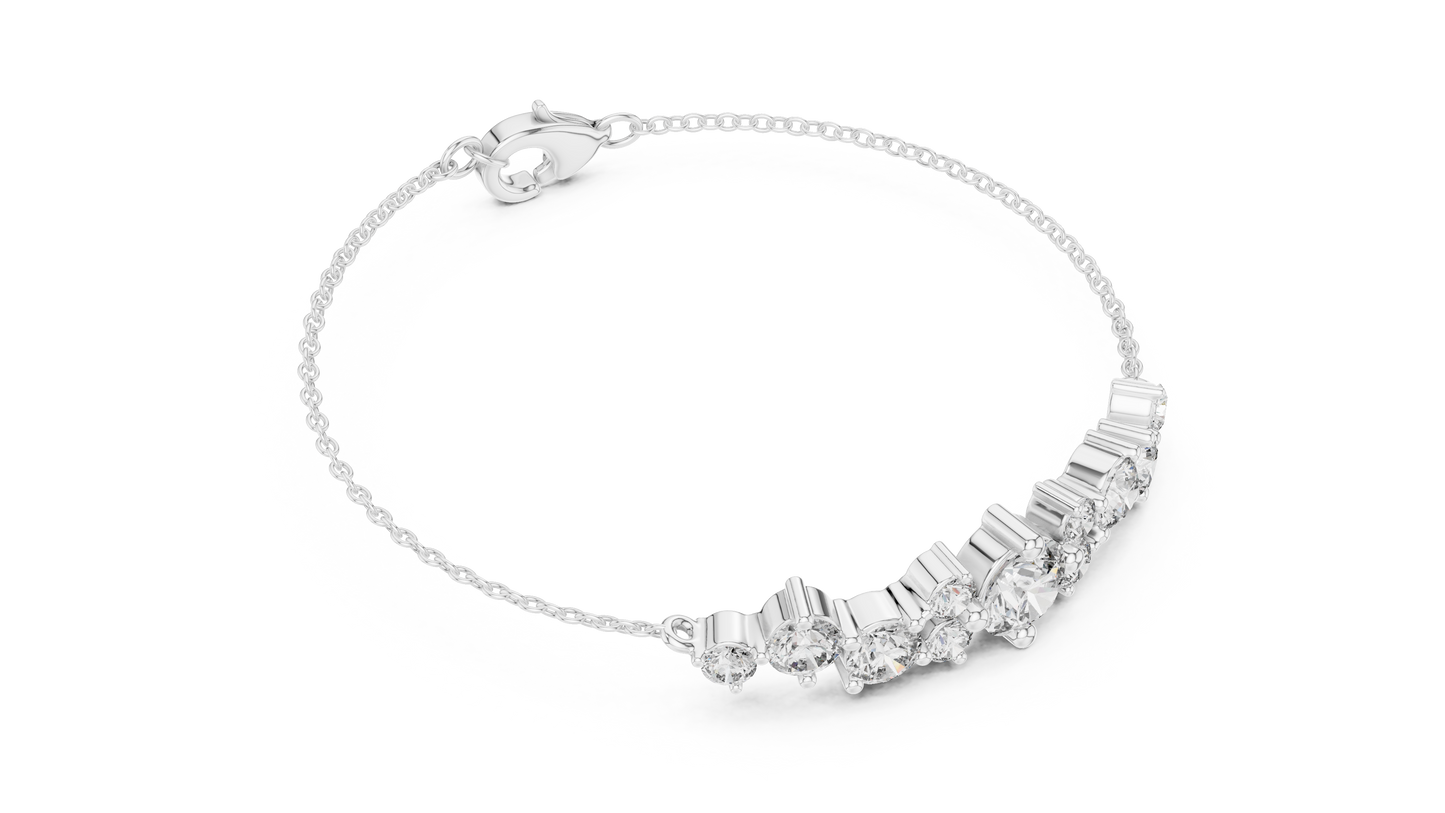 3.03CTW Round Diamond Asymmetric Cluster Bracelet in Solid Gold