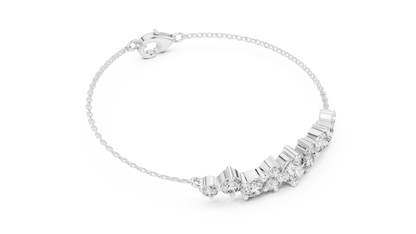 3.03CTW Round Diamond Asymmetric Cluster Bracelet in Solid Gold