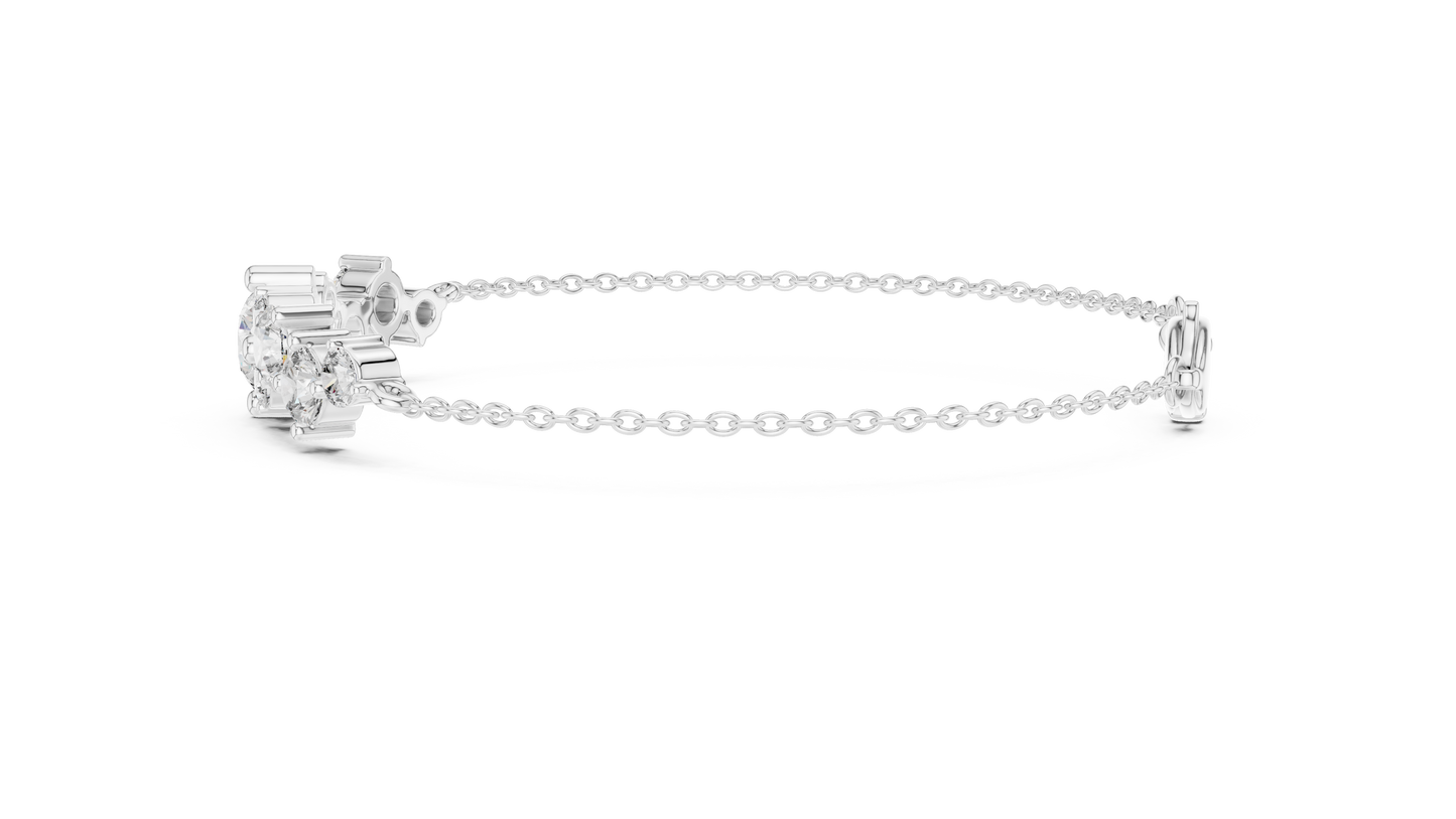 3.03CTW Round Diamond Asymmetric Cluster Bracelet in Solid Gold