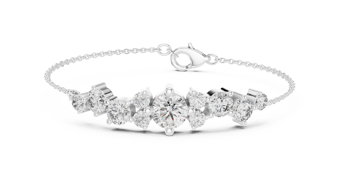 3.03CTW Round Diamond Asymmetric Cluster Bracelet in Solid Gold