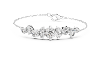 3.03CTW Round Diamond Asymmetric Cluster Bracelet in Solid Gold