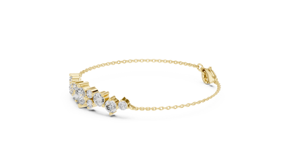 3.03CTW Round Diamond Asymmetric Cluster Bracelet in Solid Gold