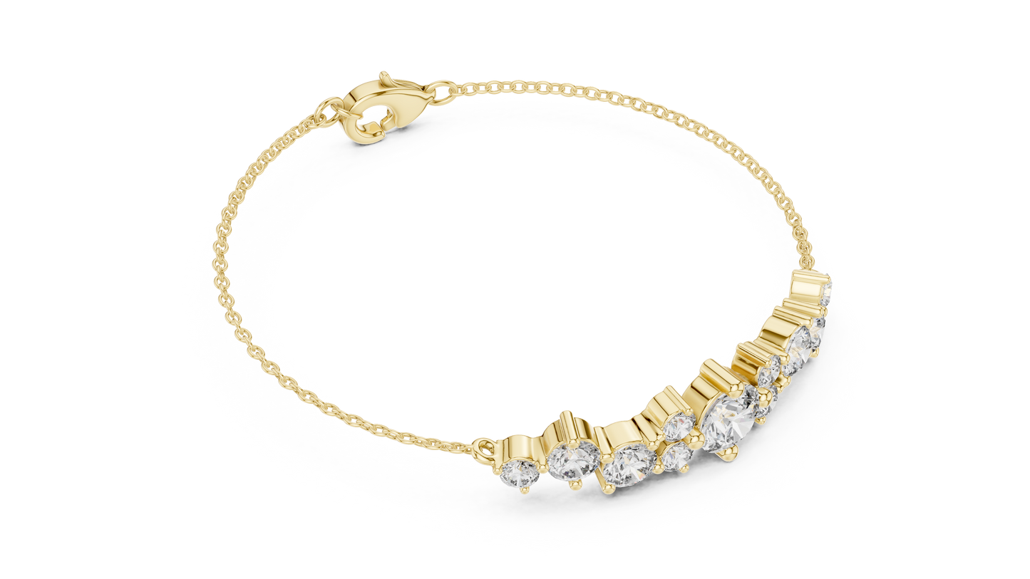 3.03CTW Round Diamond Asymmetric Cluster Bracelet in Solid Gold