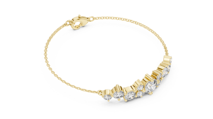 3.03CTW Round Diamond Asymmetric Cluster Bracelet in Solid Gold