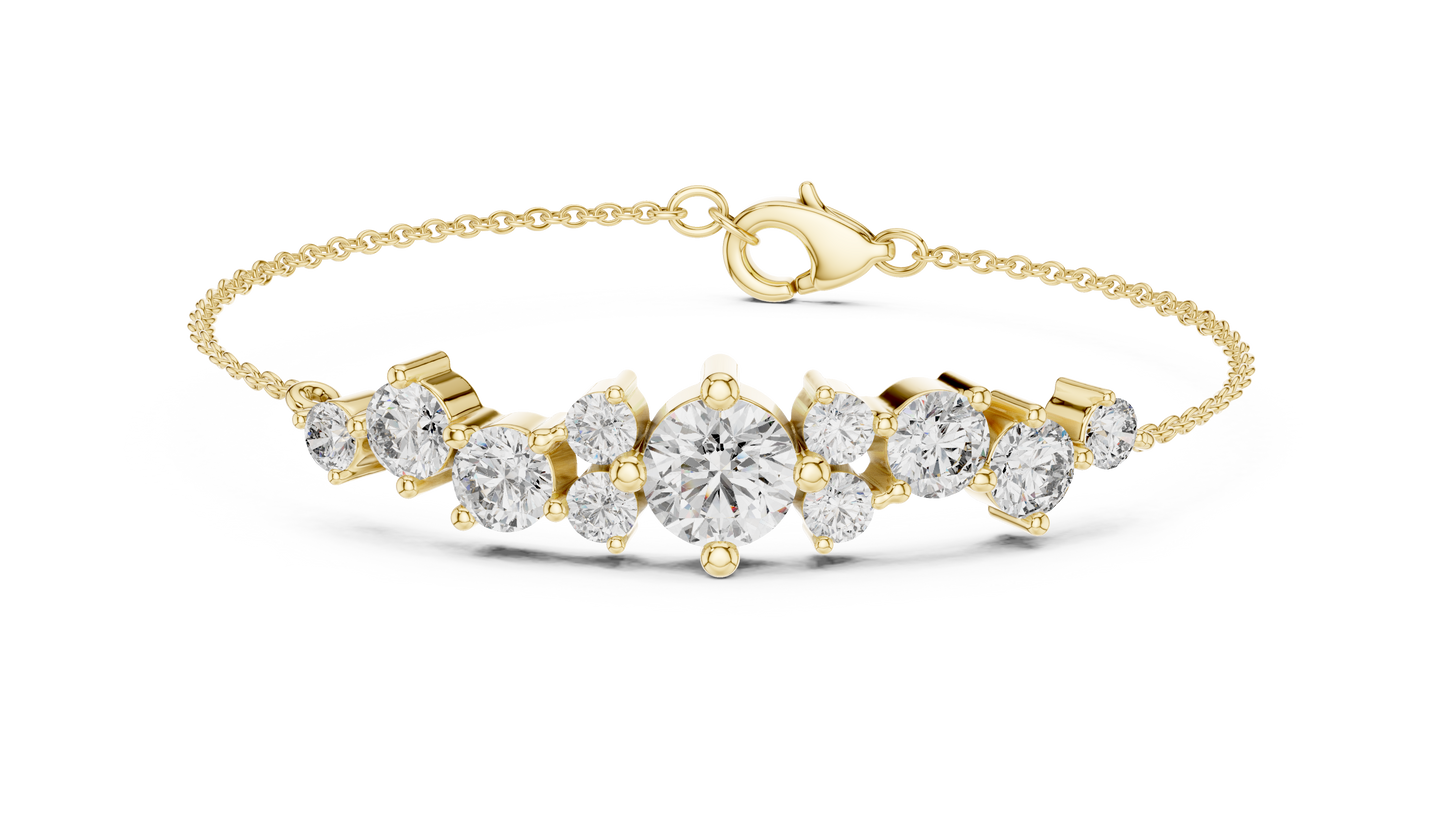 3.03CTW Round Diamond Asymmetric Cluster Bracelet in Solid Gold