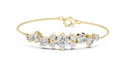 3.03CTW Round Diamond Asymmetric Cluster Bracelet in Solid Gold