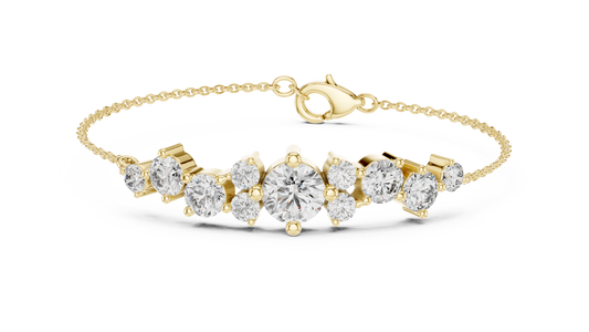 3.03CTW Round Diamond Asymmetric Cluster Bracelet in Solid Gold