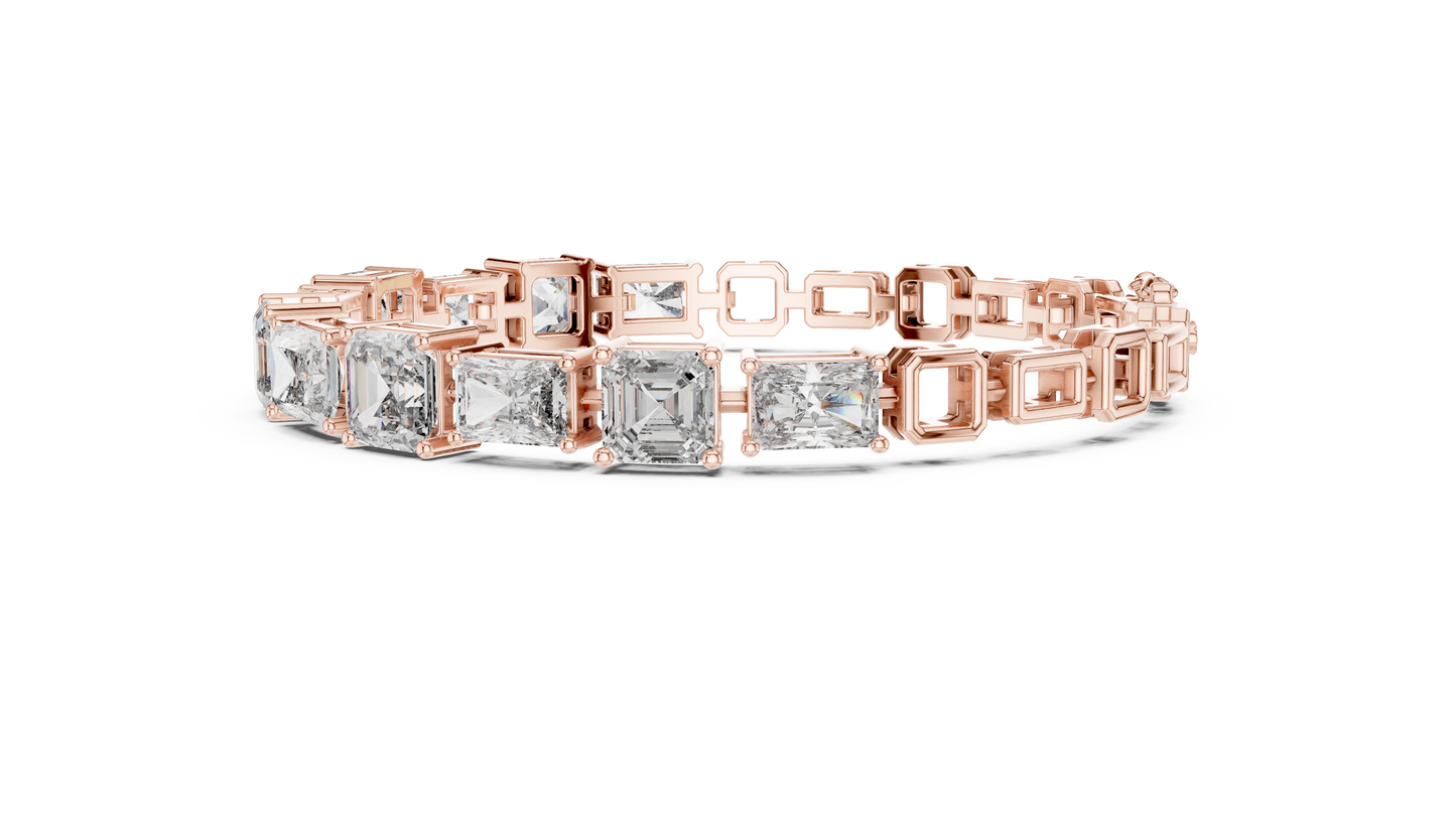 13.44CTW Emerald & Radiant Cut Alternating Tennis Bracelet - Yellow Gold
