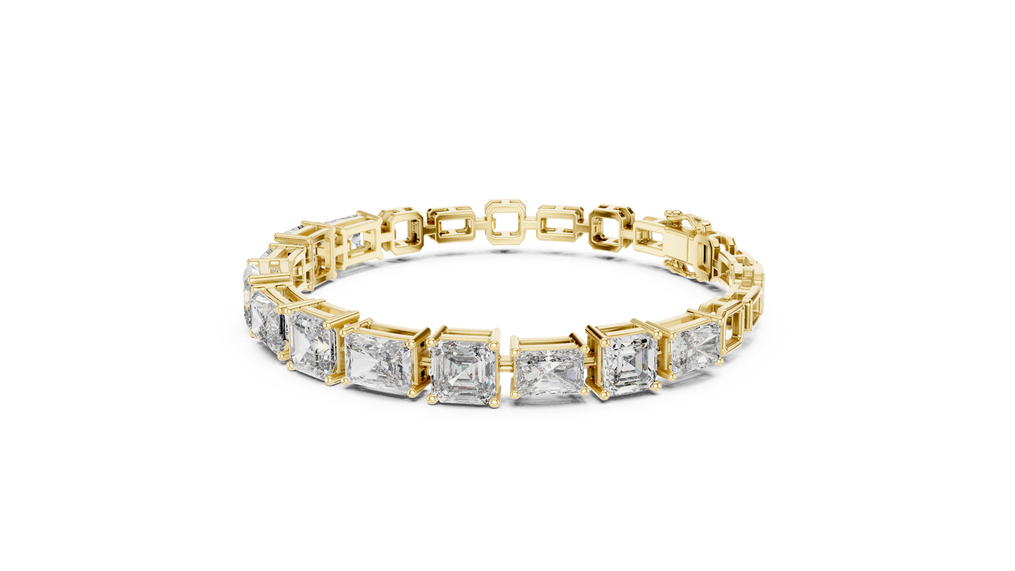 13.44CTW Emerald & Radiant Cut Alternating Tennis Bracelet - Yellow Gold