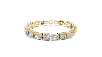 13.44CTW Emerald & Radiant Cut Alternating Tennis Bracelet - Yellow Gold