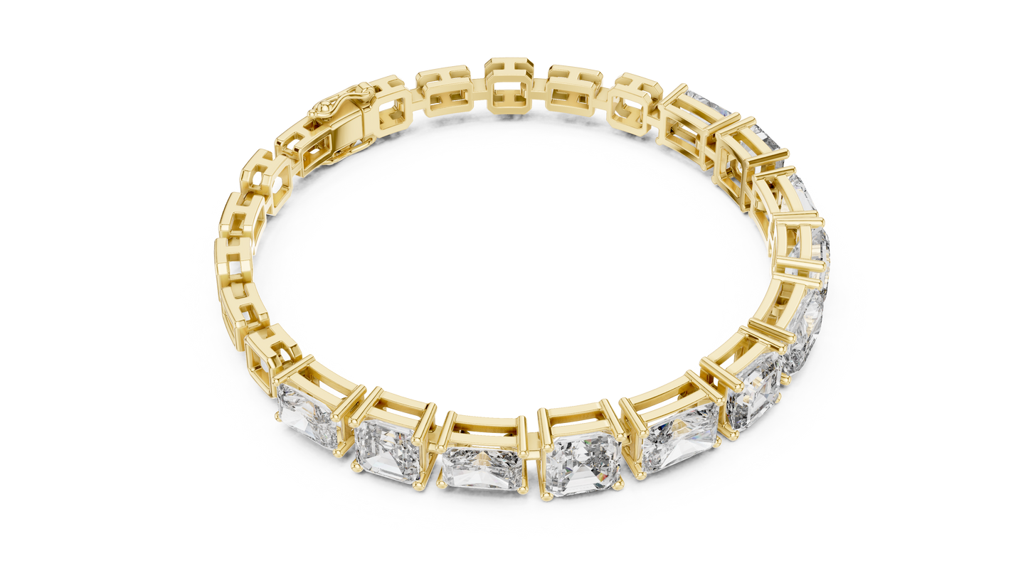 13.44CTW Emerald & Radiant Cut Alternating Tennis Bracelet - Yellow Gold