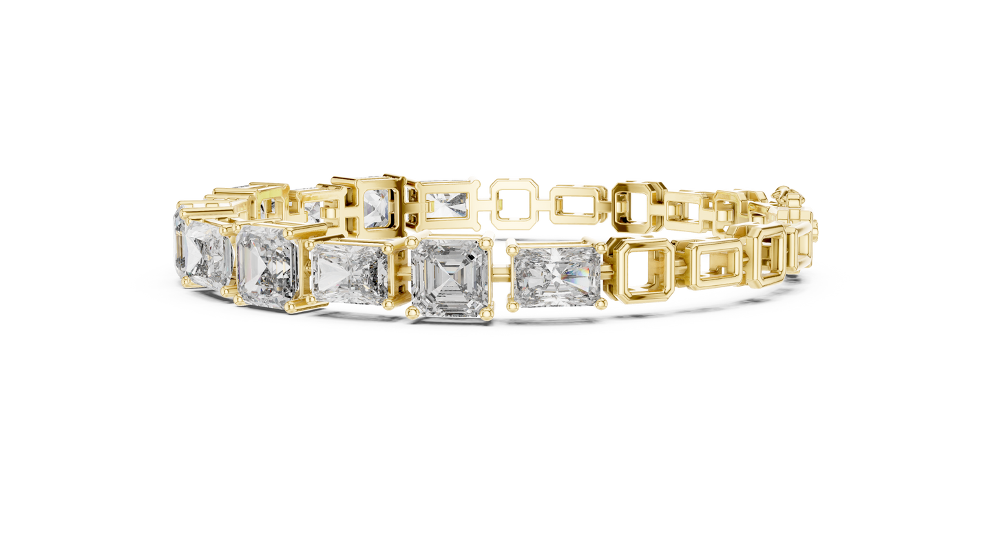 13.44CTW Emerald & Radiant Cut Alternating Tennis Bracelet - Yellow Gold