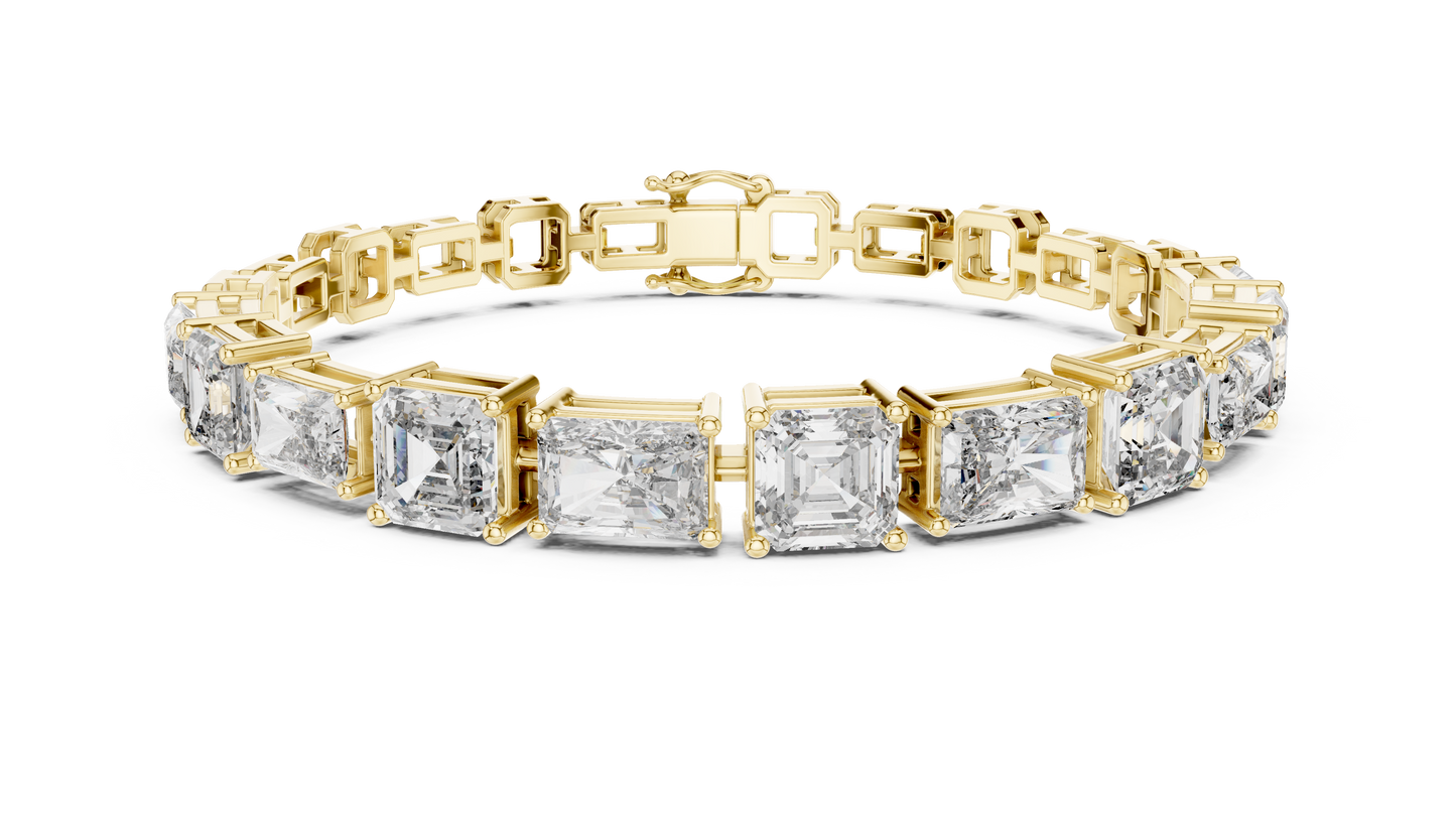 13.44CTW Emerald & Radiant Cut Alternating Tennis Bracelet - Yellow Gold