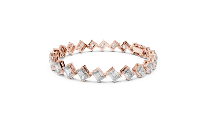 13.73CTW Alternating Diagonal Emerald Cut Diamond Tennis Bracelet in Yellow Gold
