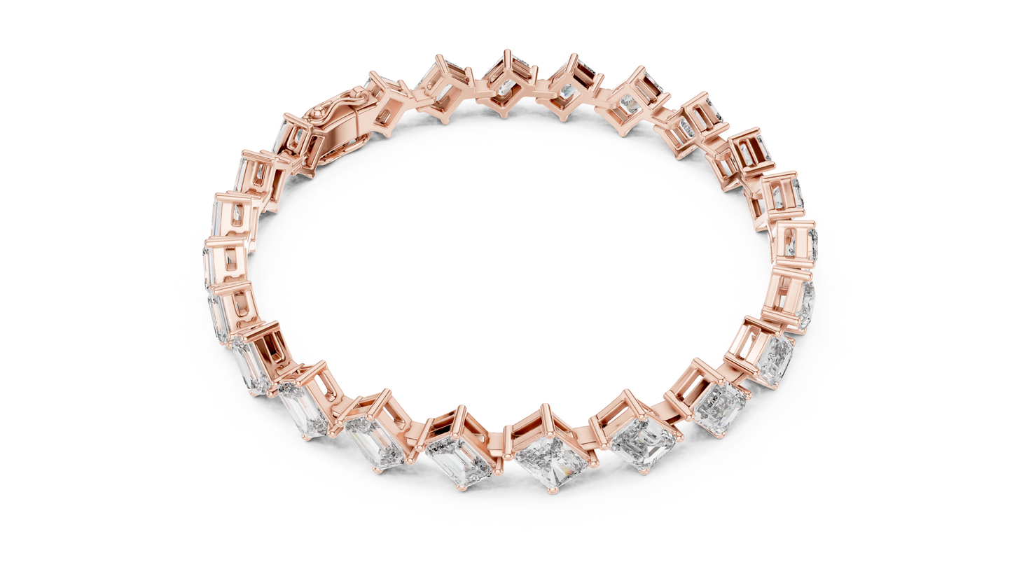 13.73CTW Alternating Diagonal Emerald Cut Diamond Tennis Bracelet in Yellow Gold