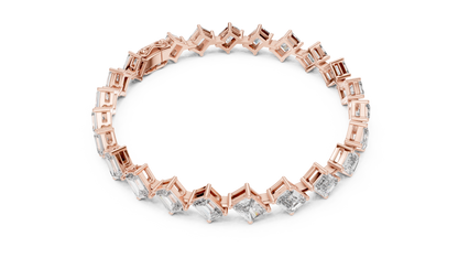 13.73CTW Alternating Diagonal Emerald Cut Diamond Tennis Bracelet in Yellow Gold