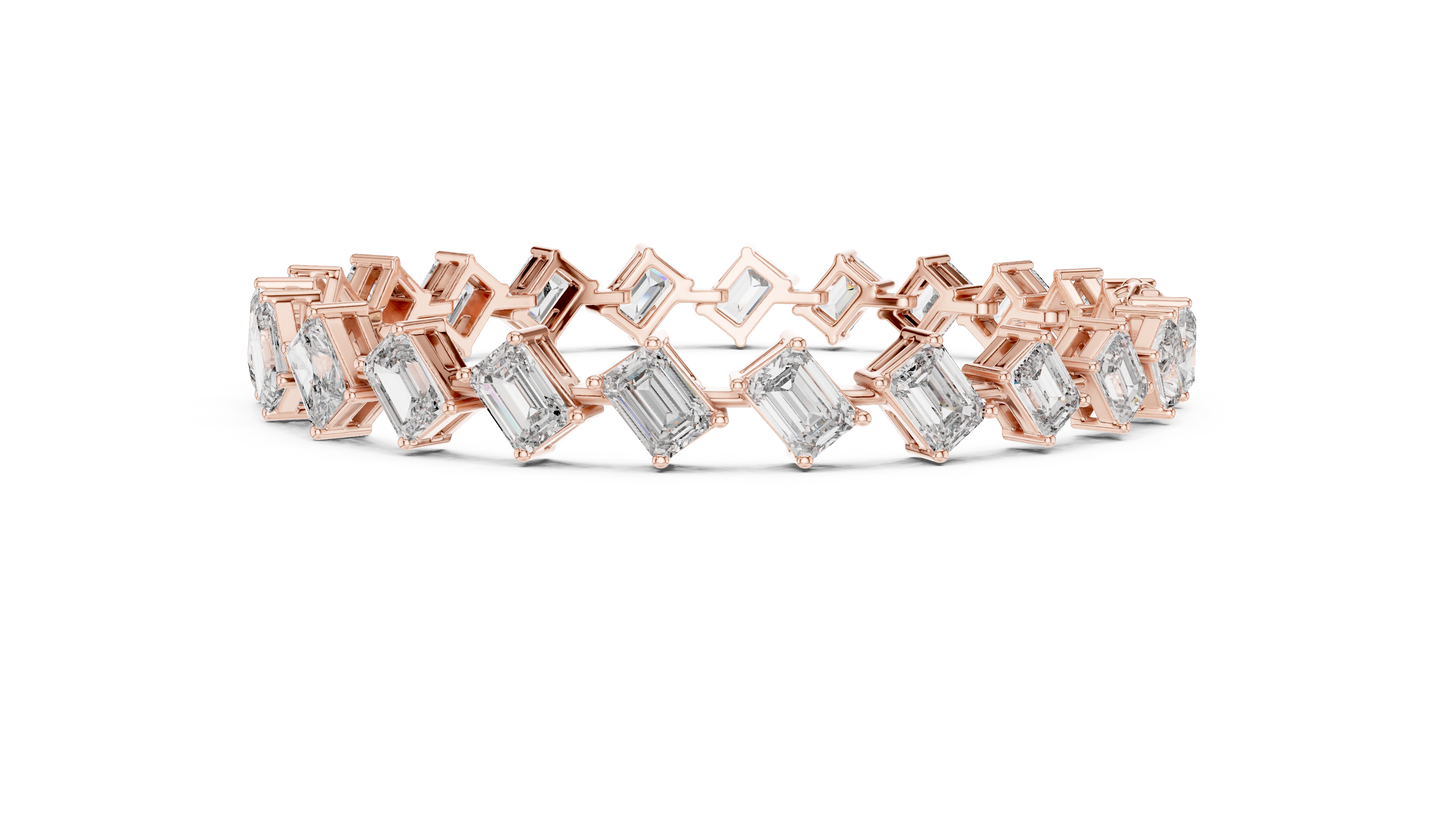 13.73CTW Alternating Diagonal Emerald Cut Diamond Tennis Bracelet in Yellow Gold