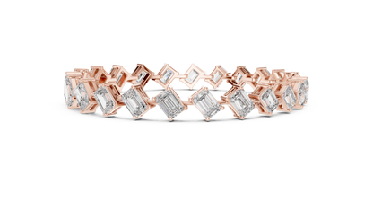 13.73CTW Alternating Diagonal Emerald Cut Diamond Tennis Bracelet in Yellow Gold