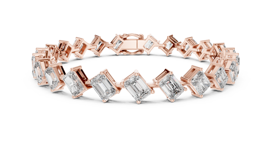 13.73CTW Alternating Diagonal Emerald Cut Diamond Tennis Bracelet in Yellow Gold
