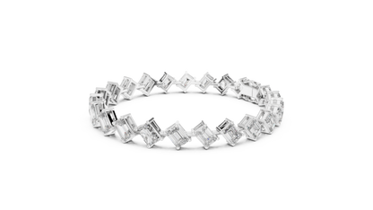 13.73CTW Alternating Diagonal Emerald Cut Diamond Tennis Bracelet in Yellow Gold