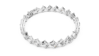 13.73CTW Alternating Diagonal Emerald Cut Diamond Tennis Bracelet in Yellow Gold