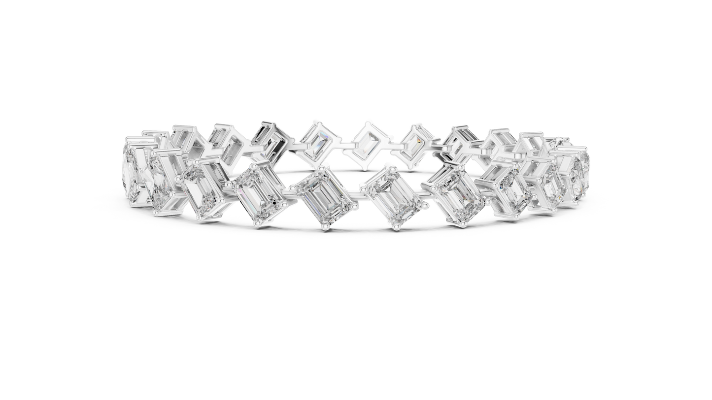 13.73CTW Alternating Diagonal Emerald Cut Diamond Tennis Bracelet in Yellow Gold