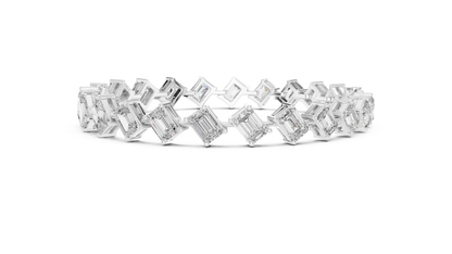13.73CTW Alternating Diagonal Emerald Cut Diamond Tennis Bracelet in Yellow Gold