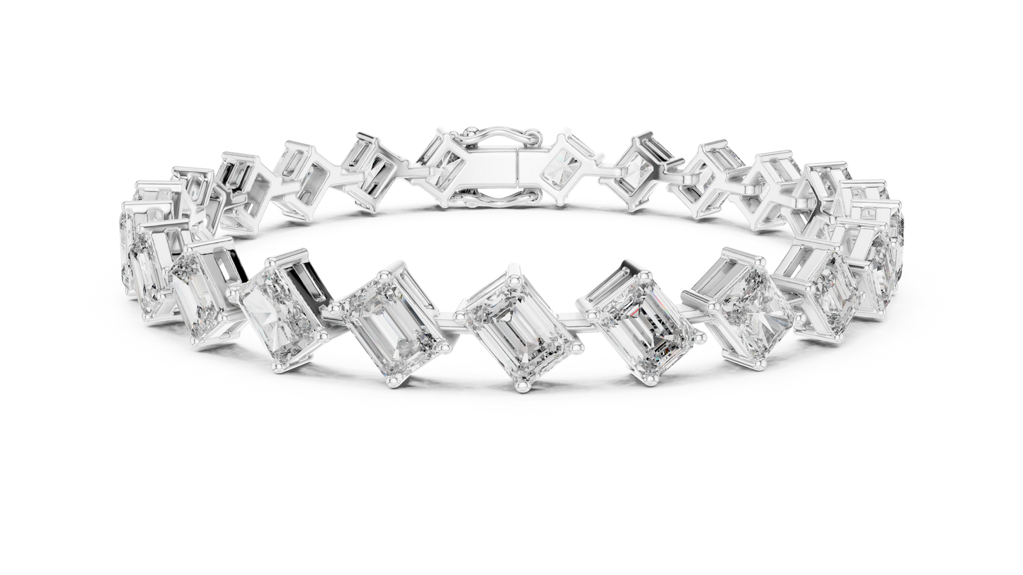 13.73CTW Alternating Diagonal Emerald Cut Diamond Tennis Bracelet in Yellow Gold