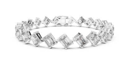 13.73CTW Alternating Diagonal Emerald Cut Diamond Tennis Bracelet in Yellow Gold