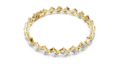 13.73CTW Alternating Diagonal Emerald Cut Diamond Tennis Bracelet in Yellow Gold