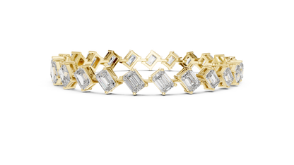 13.73CTW Alternating Diagonal Emerald Cut Diamond Tennis Bracelet in Yellow Gold