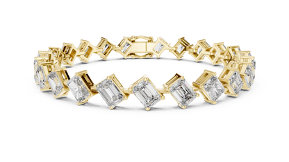 13.73CTW Alternating Diagonal Emerald Cut Diamond Tennis Bracelet in Yellow Gold