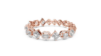 12.04CTW Alternating Emerald Cut Diamond Halo Bracelet - Yellow Gold