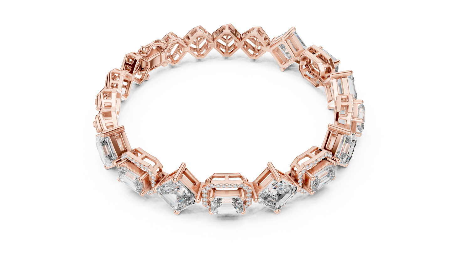 12.04CTW Alternating Emerald Cut Diamond Halo Bracelet - Yellow Gold