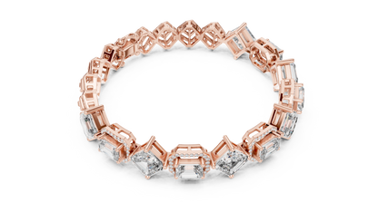 12.04CTW Alternating Emerald Cut Diamond Halo Bracelet - Yellow Gold